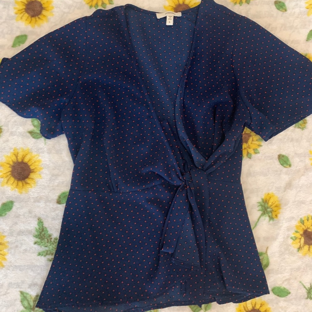 Blouse blue with red polka dots